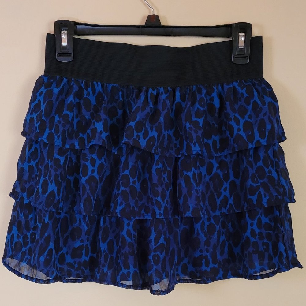 Charlotte Russe Blue Black Leopard Print Mini Skirt Size S